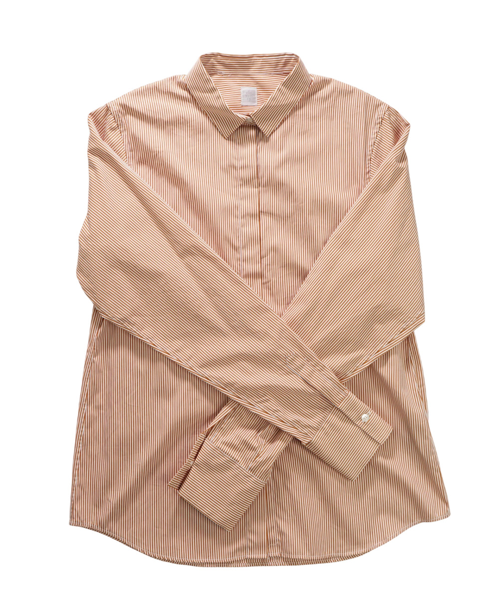$495 ELEVENTY - Orange Stripe Cotton Shirt - 6 US